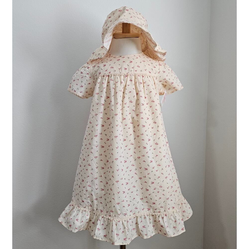 NWT JANIE AND JACK Toddler Girl's Peachy Floral Dress with Bloomers & Hat Set 3T